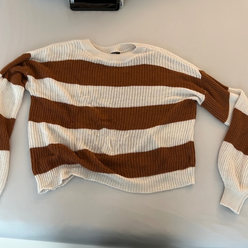 Brown and cream striped knit sweater. SHEIN size S, fits oversized